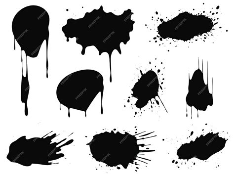 Premium Photo Black Splotch Paint Ink Spot Set Isolated On White In