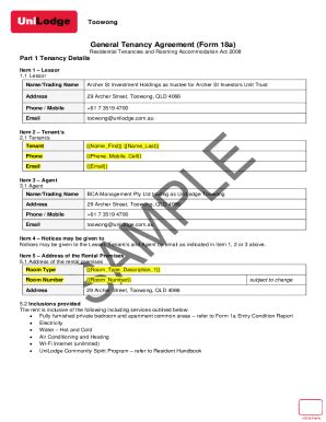 Fillable Online Toowong General Tenancy Agreement Form A Fax