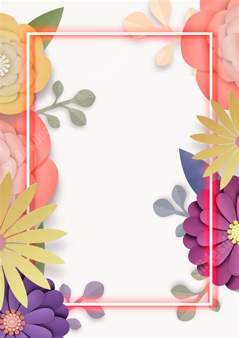 Floral Paper Cut In Neon Layers Of Color Page Border Background Word