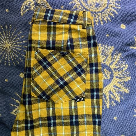 Unif Dawson Pants In Yellow Plaid Cute Mid Rise Depop