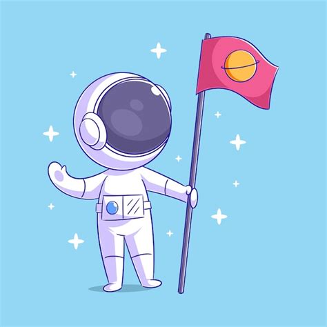 Astronauta Con Bandera En La Mano Vector Premium