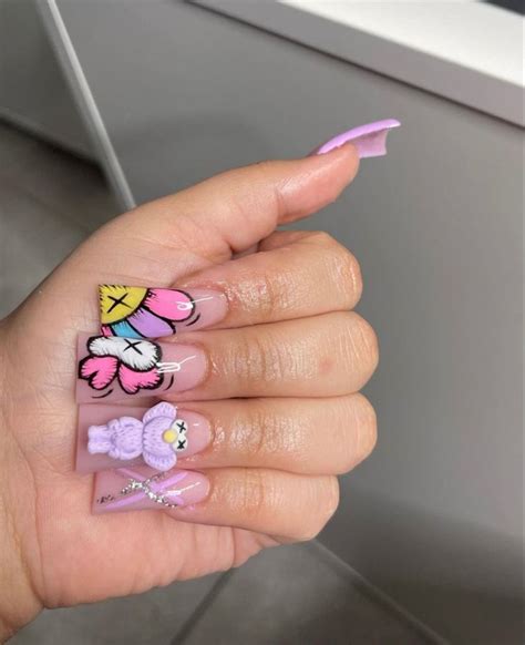 Kaws Inspired Duck Nails In 2023 Duck Nails Pink Acrylic Nails