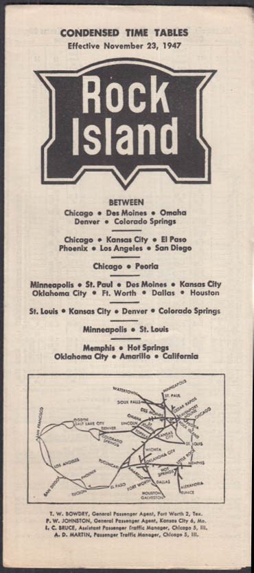 Rock Island Lines condensed railroad timetable 11/23 1947