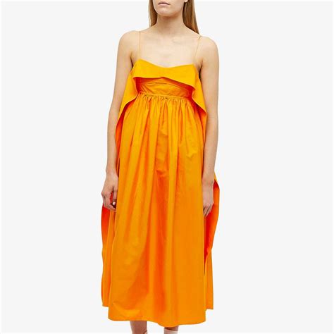 Cecilie Bahnsen Women S Susa Cotton Midi Dress In Tangerine Cecilie Bahnsen