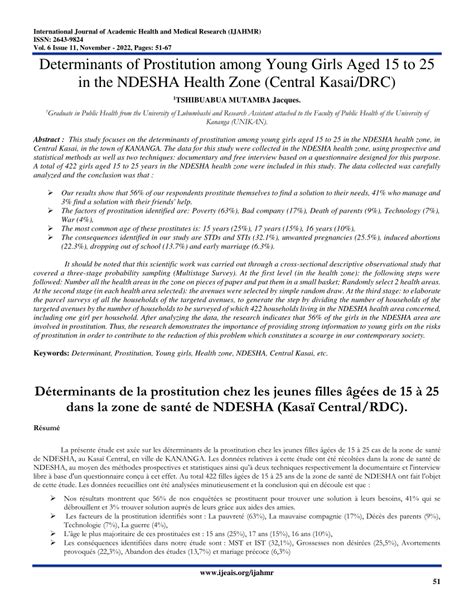 Pdf Determinants Of Prostitution Among Young Girls Aged 15 To 25 In