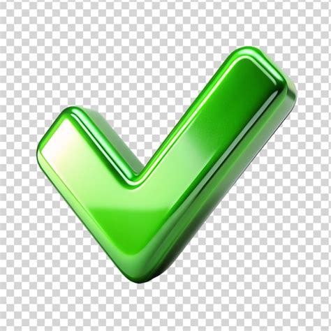 D Glossy Green Checkmark Icon Isolated On Transparent Background