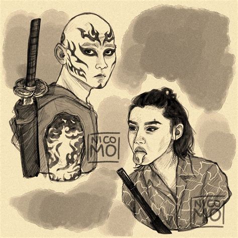 Sketch, Samurai, Tattoo, Piercing, long hair, bald, Nicomo, digital art ...