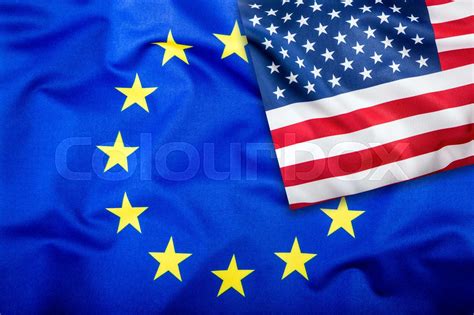 Flags Of The USA And The European Union American Flag And EU Flag