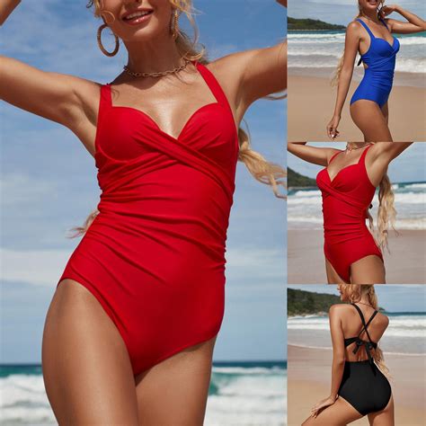 Ykohkofe Sexy Swimsuits For Women V Neck Halter Tie One Piece Bikini