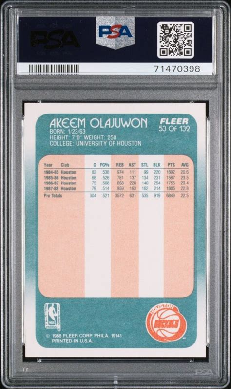 1988 89 Fleer Basketball Akeem Olajuwon 53 PSA 8 Houston Rockets EBay