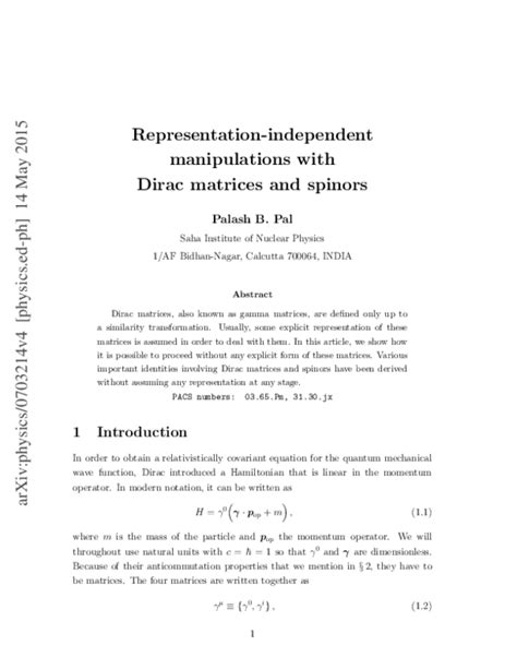 (PDF) Representation-independent manipulations with Dirac matrices and ...