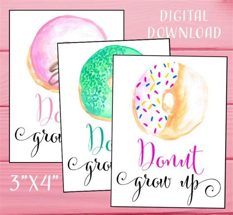 Donut T Tags Digital Donut Grow Up Favor Tags Printable Donut Birthday Tags Donut Grow Up