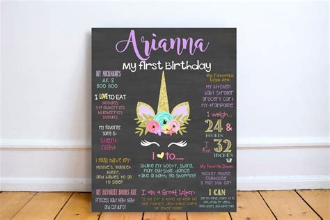 Unicorn First Birthday Sign Custom Unicorn Birthday Party Etsy