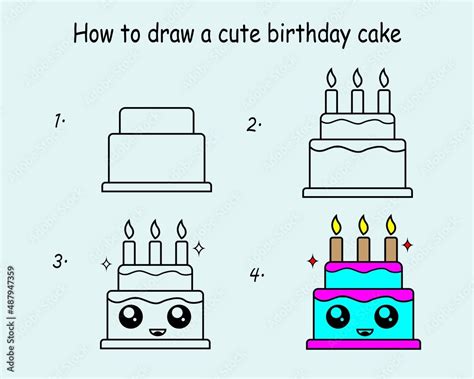 Step by step to draw a Cute Cake. Drawing tutorial a Cute Cake. Drawing lesson for children ...