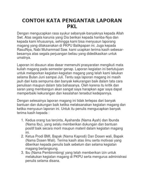 Detail Contoh Kata Pengantar Laporan Pkl Koleksi Nomer