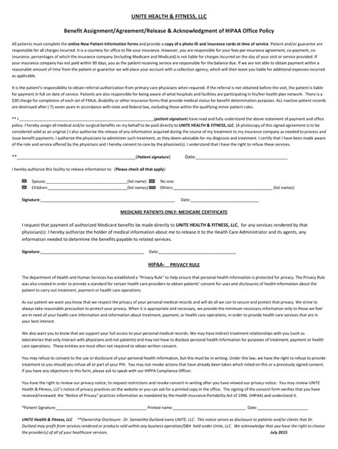 Fillable Online Unite Benefit Assignment Bhipaa Release Formb July