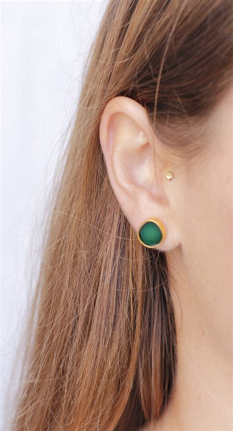 Small Green Studs, Gold Stud Earrings, Tinny Silver Earrings, Hypoallergenic Jewelry, Colorful ...