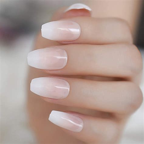 Ombre Nude French Press On Nails False Coffin Nails Ombre Etsy