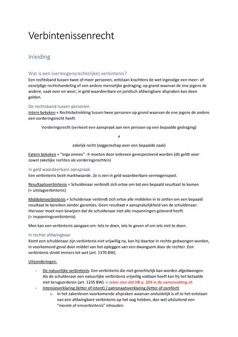 Samenvatting Verbintenissenrecht Verbintenissenrecht Inleiding Wat Is