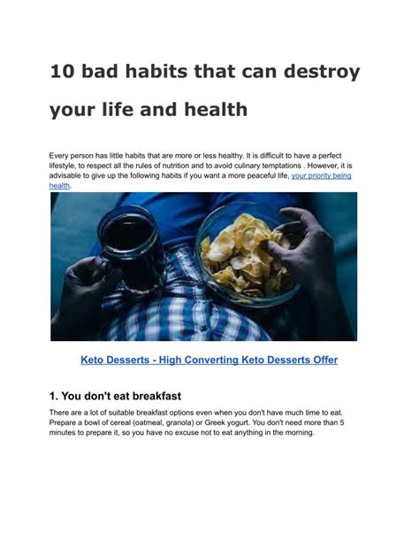 PPT 10 Bad Habits That Can Destroy Your Life And Health PowerPoint