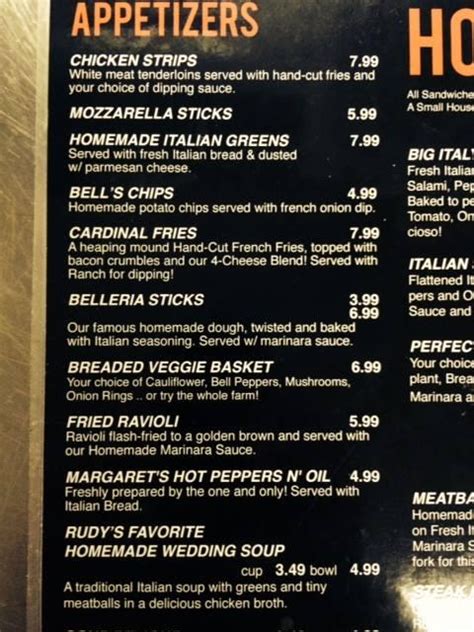 Menu At Belleria Pizza And Italian Restaurant Canfield Canfield 584 E