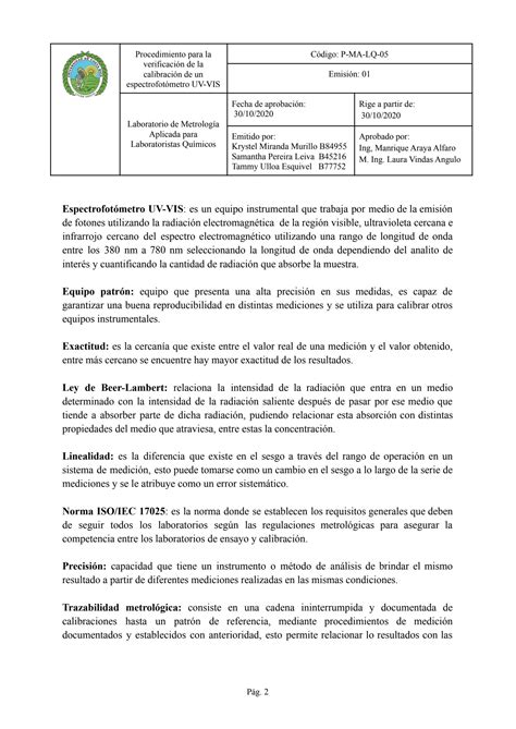 SOLUTION Procedimiento Para La Verificaci N De La Calibraci N De Un