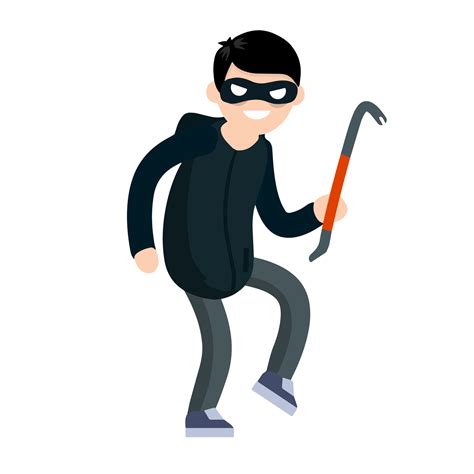 Thief With Crowbar Criminal Problem Man Robber In Black With Mask