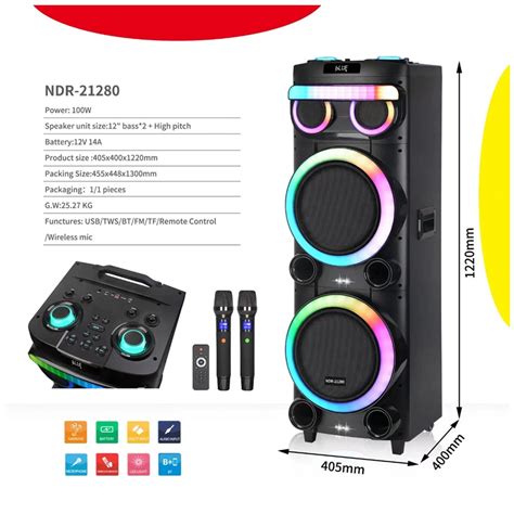 Ndr 21280 Dual 12 Inch High Power Portable Bluetooth Speaker With Light