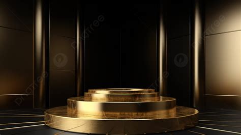 3d Golden Podium Platform For Showcasing Products With Rendered Realism