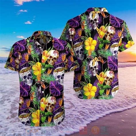 Skull Flower Fresh Short Sleeve Hawaiian Shirt Homefavo