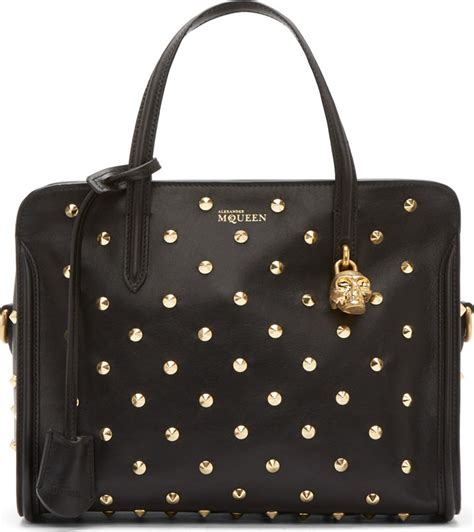 Lyst Alexander Mcqueen Black Leather Gold Studded Skull Padlock Bag