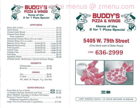 Online Menu Of Buddys Pizza Restaurant Burbank Illinois 60459 Zmenu