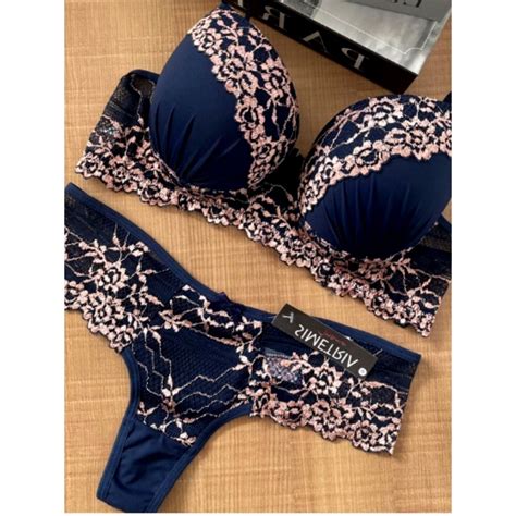 Conjunto Lingerie Rendado Bicolor Calcinha Fio Shopee Brasil