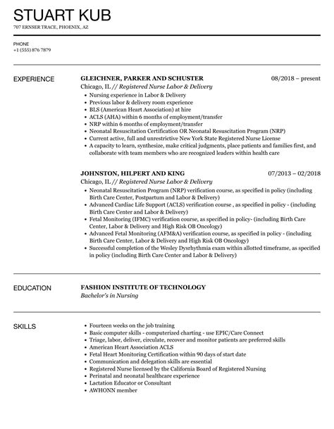 Labor And Delivery Resume