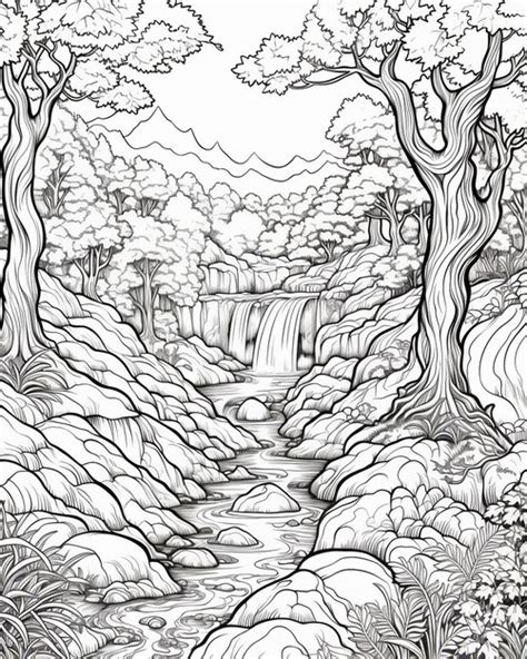 Premium Photo Coloring Page Featuring River And Trees