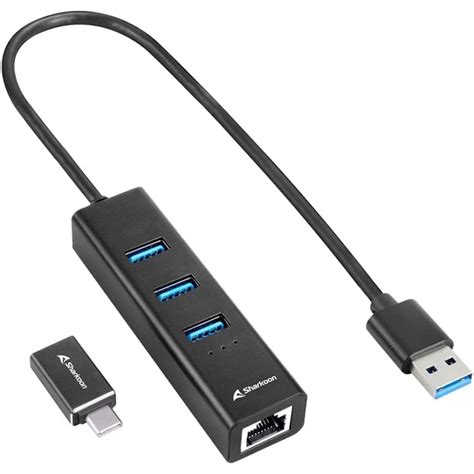 Sharkoon Shark Hub 3 Portas USB C Para USB 3 2 RJ 45 Preto