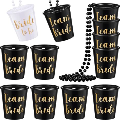 6 Pack Team Bride And Bride To Be Plastic Beaded Bridal Shower Shot Glasses