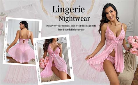 Crexomi Women Sexy Lingerie Open Front Babydoll Dress Lace Chemise Sleepwear Mesh Nightgown With