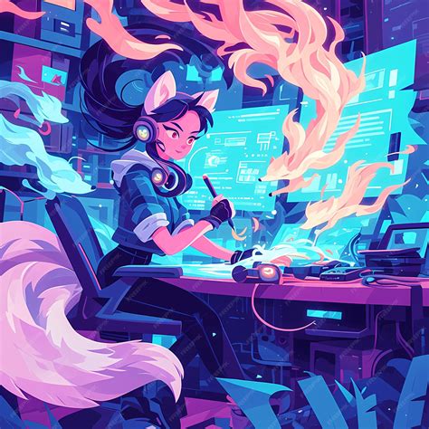 Premium Photo | Cybernetic Kitsune Techsavvy Feline in an Aesthetic Future