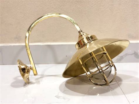 Vintage Brass Bulkhead Wall Light With Shade Nautical Style Interior Decor 5 Piece Usa Nautical