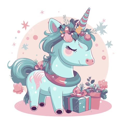 Unicorn Christmas Vector Sticker Clipart Cute Little Unicorn Holding