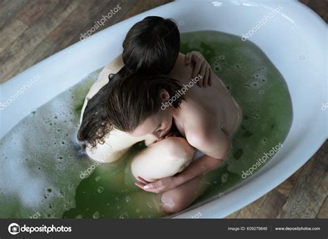 Top View Nude Lesbian Lovers Embracing Bathtub Home Stock Photo AllaSerebrina 609279846
