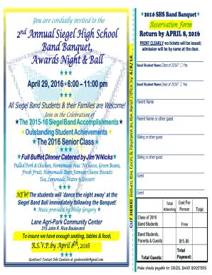 Fillable Online Siegelband 2016 Band Banquet Form Siegel High School