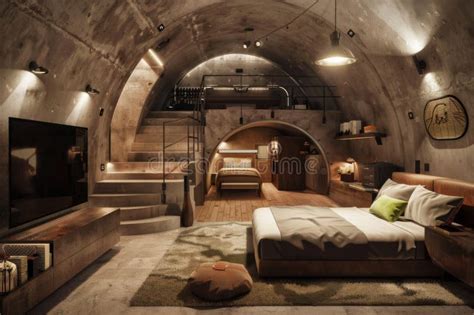 Modern Underground Bunker Interior with a Stylish Living Room. Stock ...