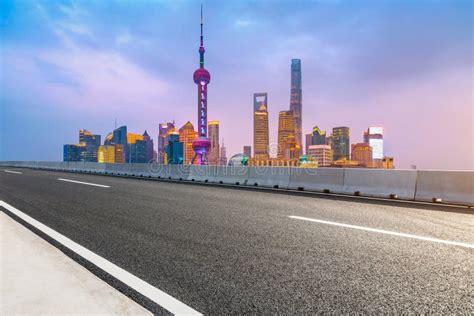 Night Asphalt Road and Beautiful Cityscape in Shanghai Stock Image ...