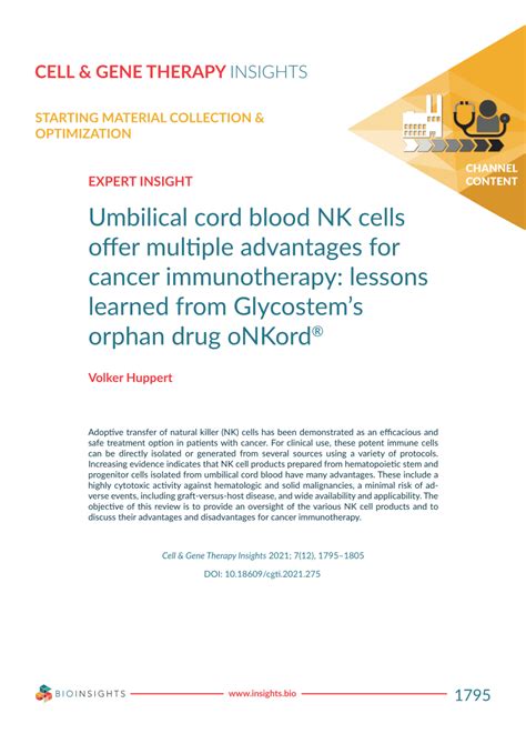 Pdf Umbilical Cord Blood Nk Cells Offer Multiple Advantages For