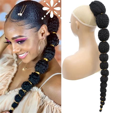 Afro Bubble Ponytail Extension for Black Women 24 Inch Long Drawstring ...