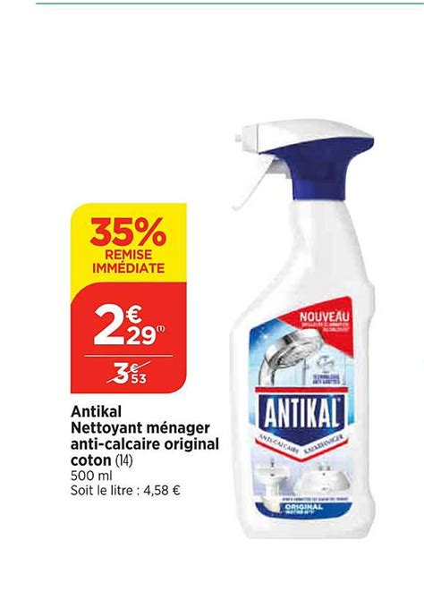 Promo Antikal Nettoyant Ménager Anti calcaire Original Coton chez