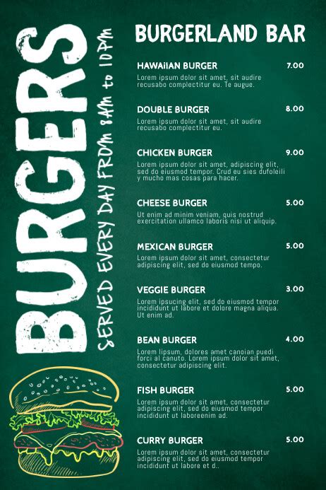 Burger Bar Menu Template | PosterMyWall