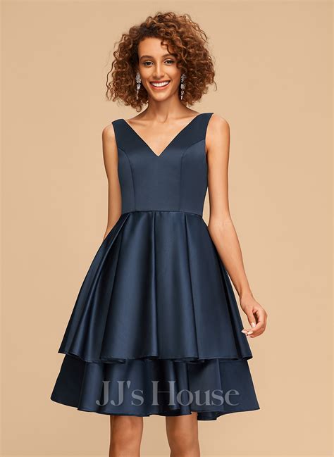 A Line V Neck Knee Length Satin Homecoming Dress 022259783 Jjs House